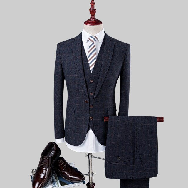 Men's Fine Grain Lattice Three Piece Suit