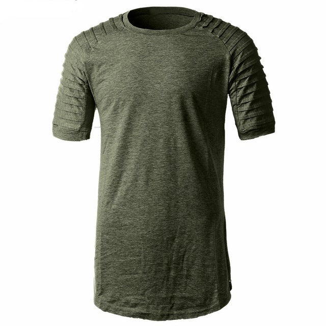 Men's Short Sleeve crew neck t-shirt Fold Shoulder Side Zipper T-shirts