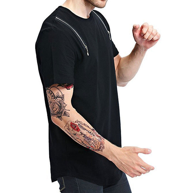 New men's dual shoulder zipper design t-shirt