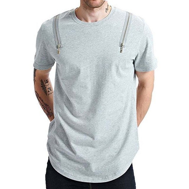 New men's dual shoulder zipper design t-shirt