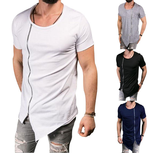 Men Summer Hip Hop Long Extended T Shirt Tee Zipper Side Asymmetrical Swag