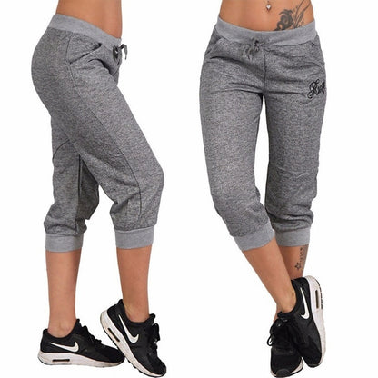 Women's Summer Sports Trousers/Pants Mid Waist Capri's.Calf-Length w/Pockets S-XXXL