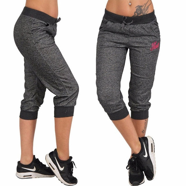 Women's Summer Sports Trousers/Pants Mid Waist Capri's.Calf-Length w/Pockets S-XXXL