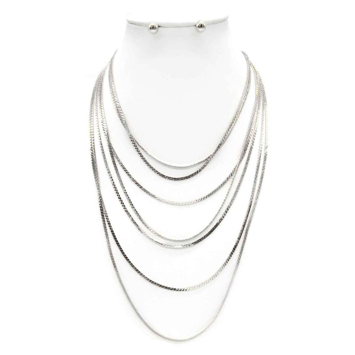 SILVER LAYERED NECKLACE SET ( 8982 