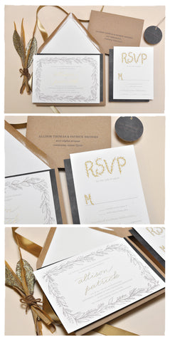 Baby’s Breath with Foil Wedding Invitation Suite