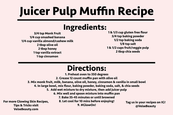 Downloadable Recipe Card - Juicer Pulp Muffins - Gluten Free, Soy Free, Dairy Free, Sugar Free - Veise Beauty
