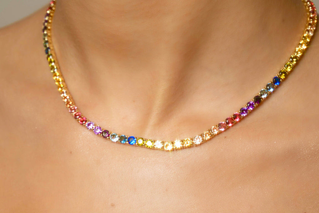 THE 14K RAINBOW TENNIS NECKLACE 16"
