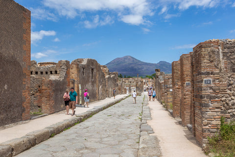 Ruins of Pompeii with Mount Vesuvius in the background
