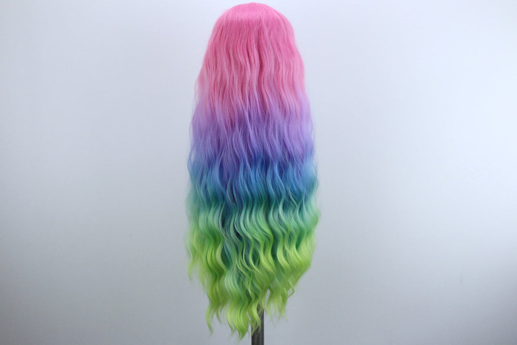 pink and green wig