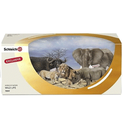 Schleich Big Five African Animals Scenery Pack  Schleich 72049  Introduced: 2013; Retired:   Special Edition African Elephant, Leopard 14360, African Black Rhino 14193, Lion 14373, African Buffalo: 14640