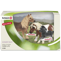 Schleich Shetland ponies Scenery Pack  Schleich 41352  Introduced: 2013 ; Retired: 2014  Released by ToysRus  Exclusive Shetland Pony Gelding, Exclusive Shetland Pony Foal and 13297 Shetland Pony