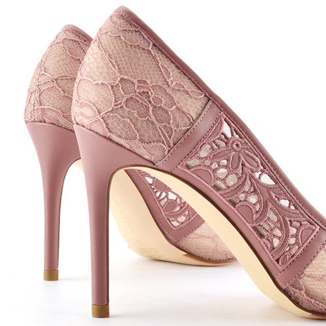 Pink Lace Point Toe Pumps High Heel 