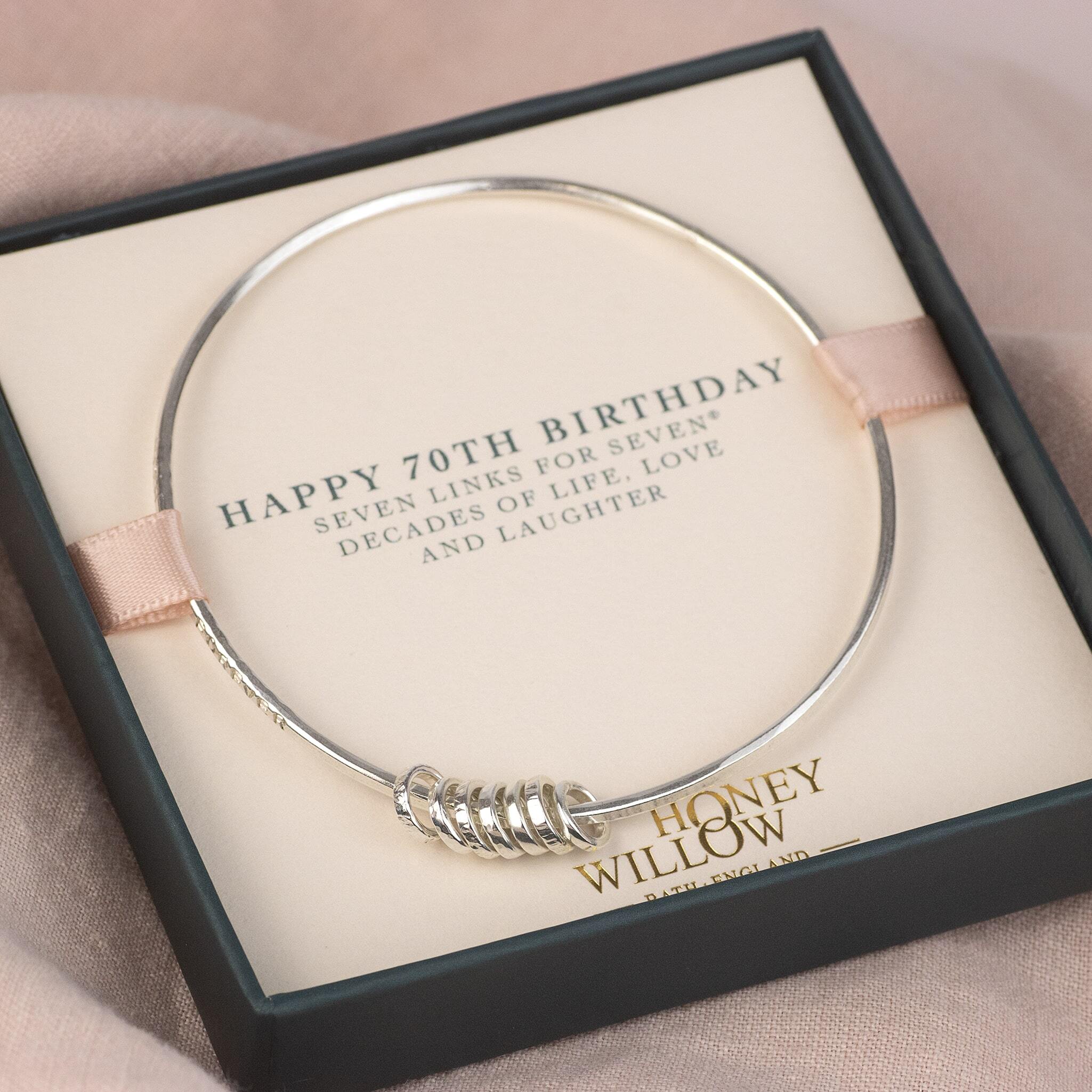 Personalised 70th Birthday Silver Bangle - 7 Links for 7 – Honey Willow handmade jewellery