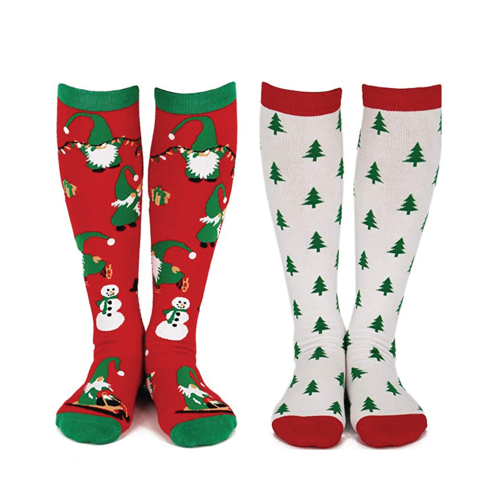 Lavley  Christmas Trees and Gnomes Knee High Socks (2 Pack)