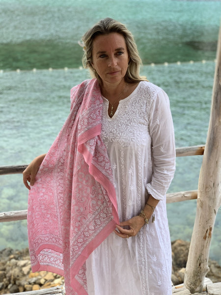 Sarong pareo in hand block print cotton no 93 - AUROBELLE IBIZA
