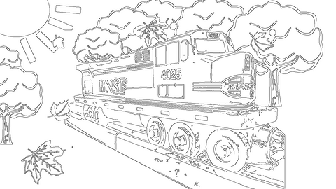 Whittle Shortline BNSF Engine Fall Scene - printable for coloring