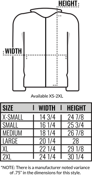 Custom Ink Quarter Zip Size Chart