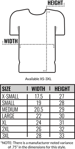 Next Level Shirt Size Chart