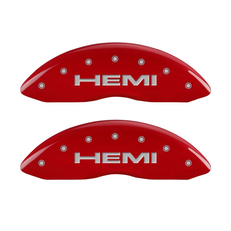 MGP Caliper Covers 55001SHEMRD Hemi Engraved Caliper Cover with Red Powder Coat Finish and Silver Characters, Set of 4 