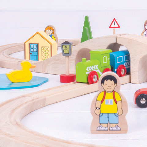 eco friendly wooden toys non toxic paint, Bigjigs wooden railway set at Torquay Toys