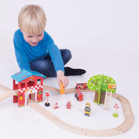 Bigjigs Rail Fire Station Train Set at Torquay Toys