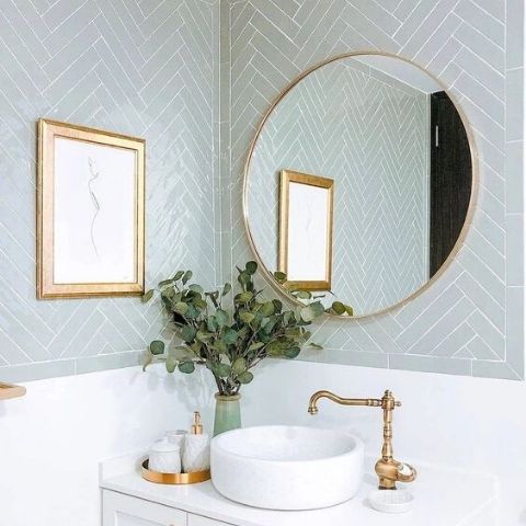Gold Frame Round Bathroom Wall Mirror