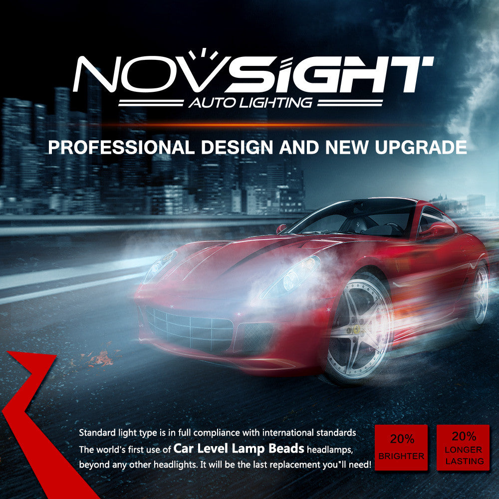 NOVSIGHT A363 Red H13 LED Headlight Kit Fog Light Bulbs White 6000K 80W 13600LM/Set