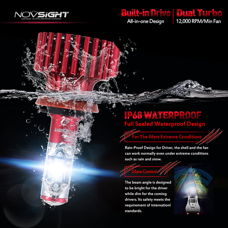 NOVSIGHT 60W 10000LM H11/H8/H9 LED Headlight Light Bulbs Set Driving Lamp 6000K