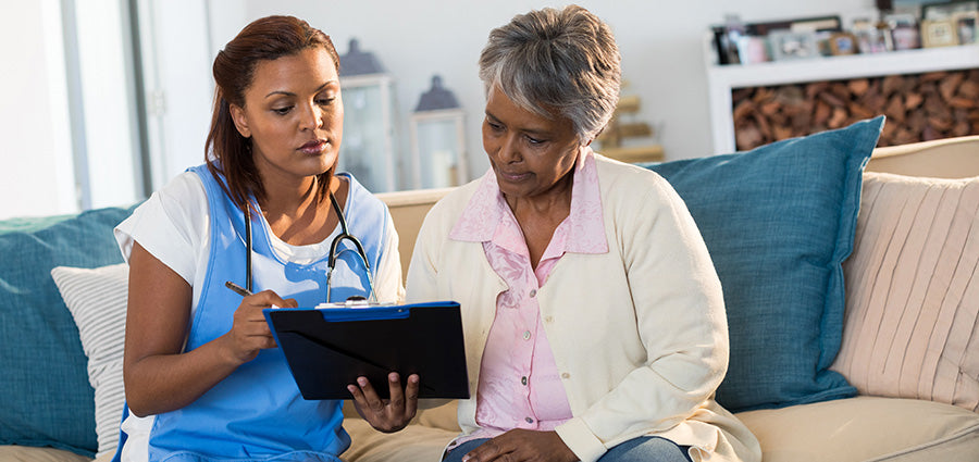 Female skin care nurse chatting with patient. cbd under eye cream. best cbd eye cream. What is cbd eye cream? Does cbd eye cream work?