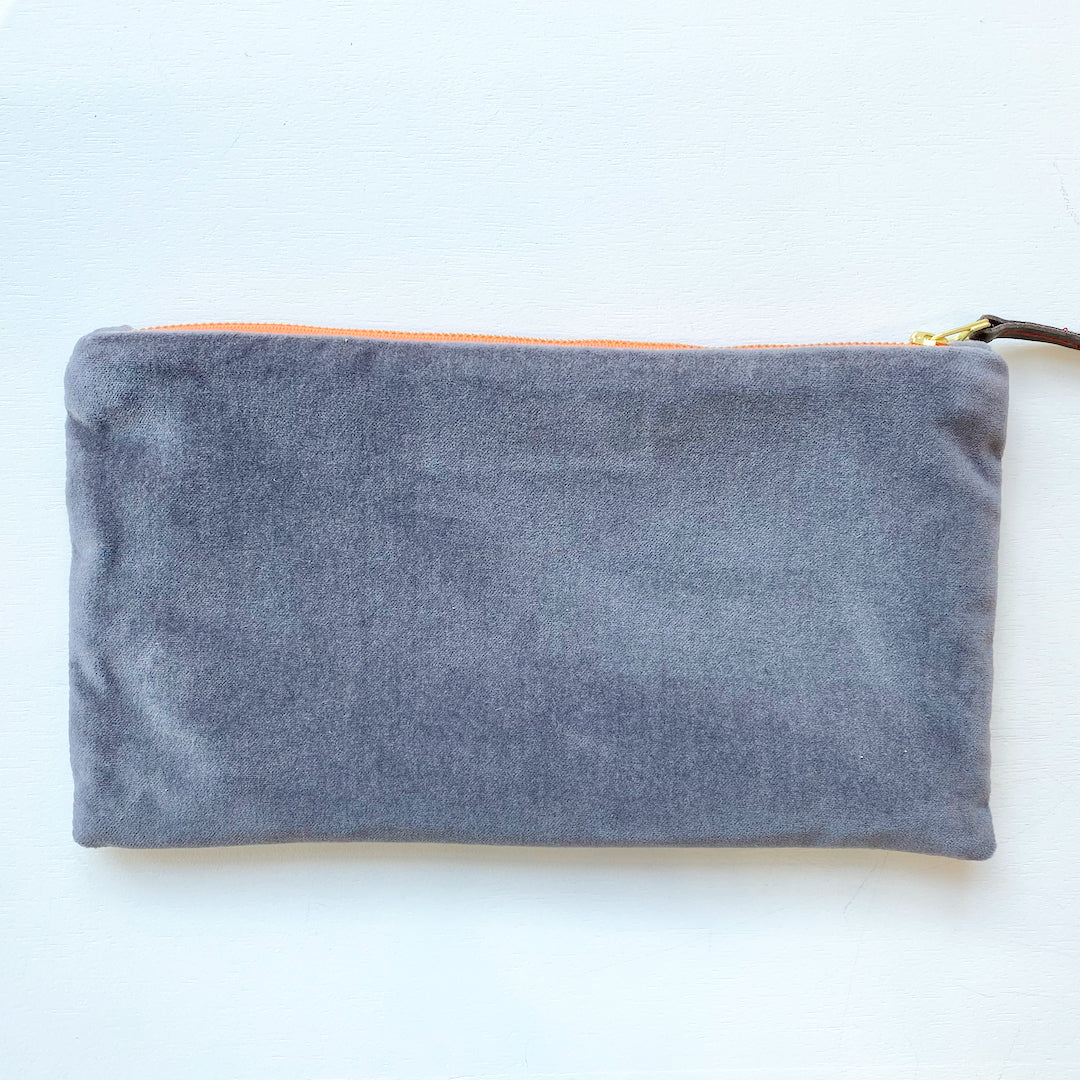 SHIPS NOW! CHARCOAL VELVET CLUTCH ZIPPER BAG