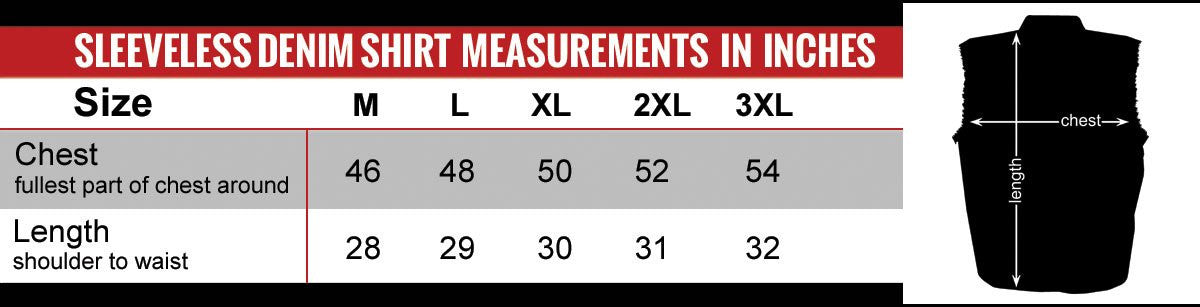 Sleevless Denim Sizing