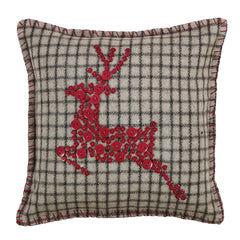 Farmhouse style Christmas pillow with red reindeer buttons