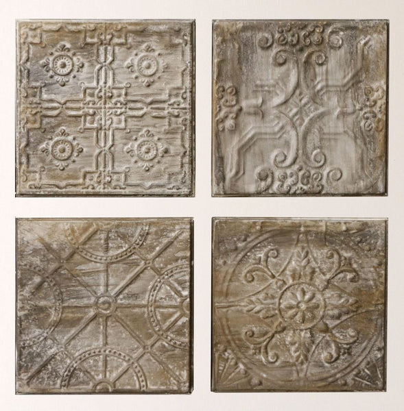 Set Of 4 Antique Inspired Metal Ceiling Tiles Antique Gray