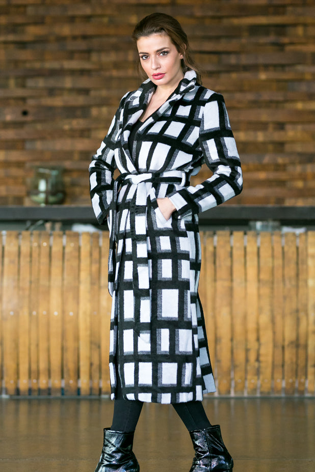 Checked Black & White Coat