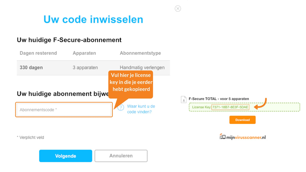 licentie key f-secure invoeren en activeren