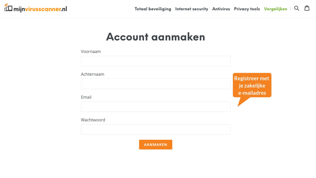 vul je gegevens in met zakelijk e-mail adres