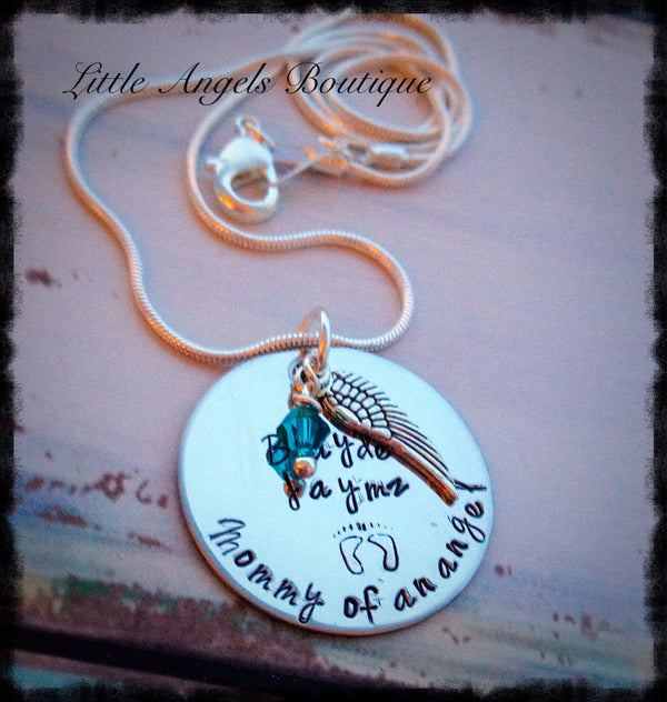 Mommys Little Angel Hand Stamped Miscarriage Memorial Angel Wings Bracelet