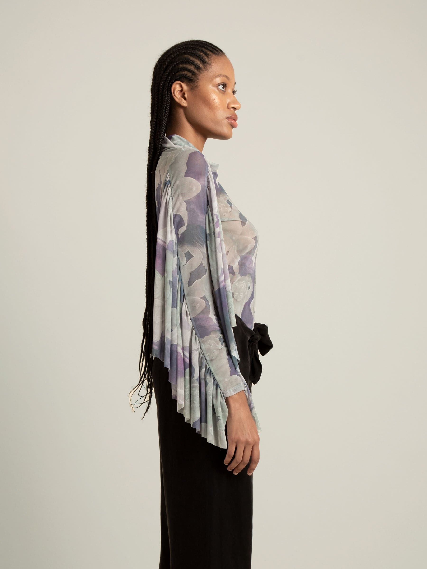BUTTERFLY WINGED MESH ANGEL PRINTED TOP