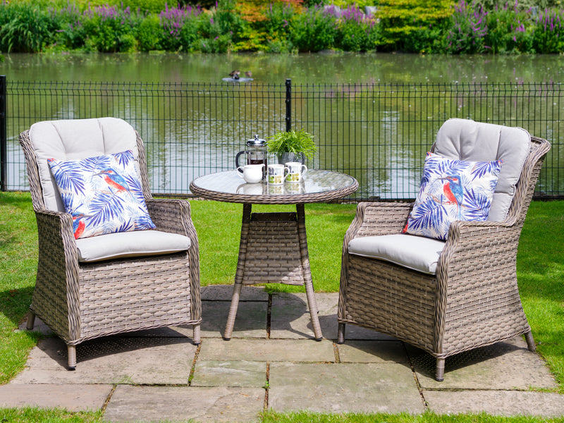 Samoa Slate Outdoor Wicker and Grey Linen Cushion High Back Dining