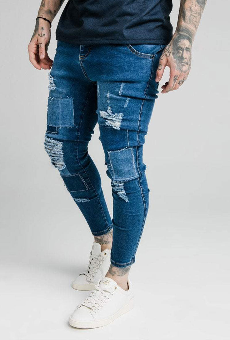 Destructed and Patched Skinny Denim