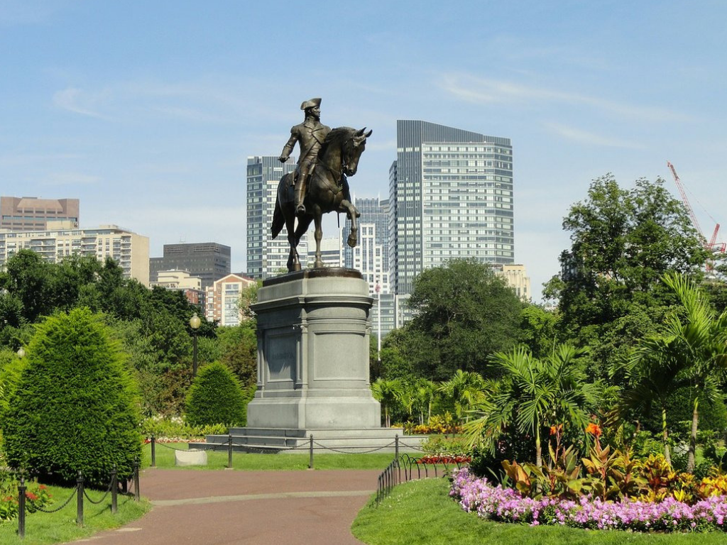 Statue in beautiful gardens in Boston 