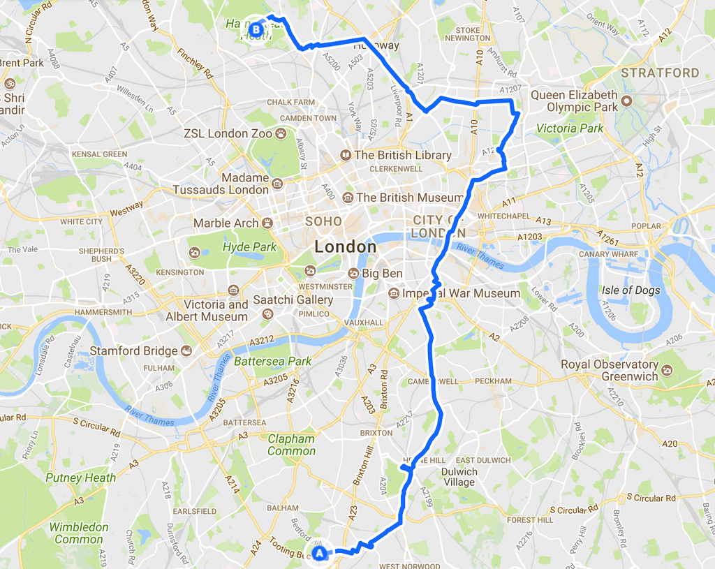 London Lido Tour cycle route map
