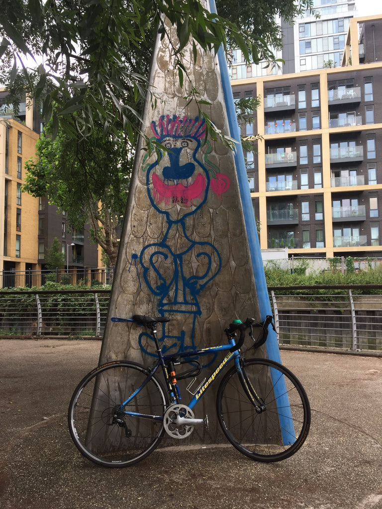 the Wandle Trail tom's bike on a scultpture