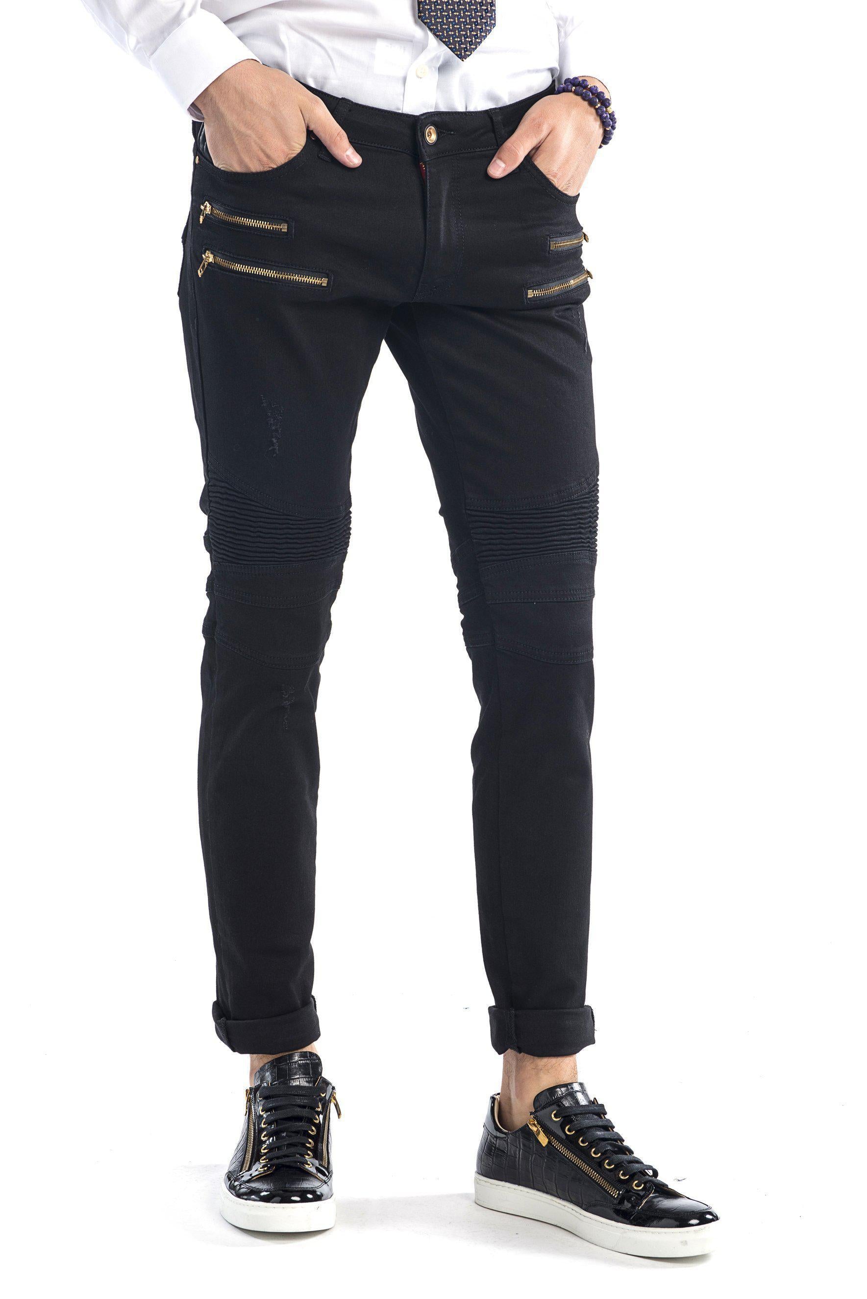 black jeans with gold zippers