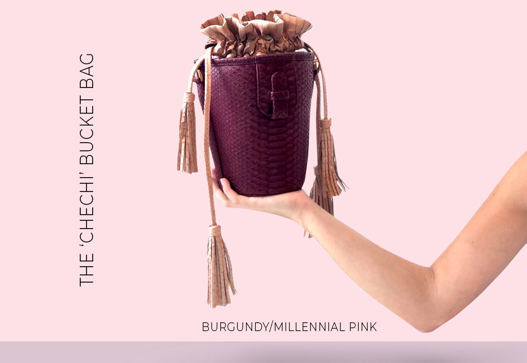 XIMENA KAVALEKAS FALL WINTER 2018 CHECHI BUCKET BAG BURGUNDY MILLENNIAL PINK