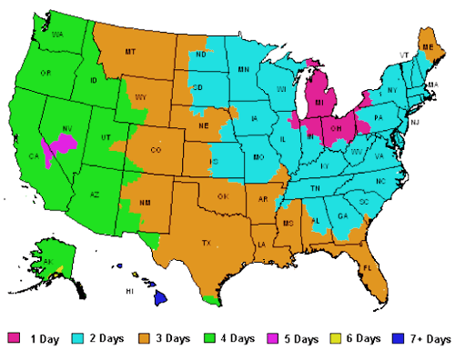 Shipping map for ground delivery