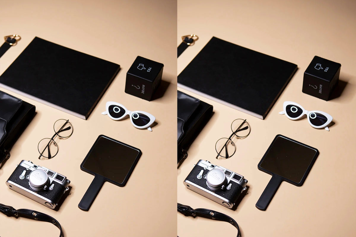 flash strobe and softbox modifier flat lay photography lighting setup result