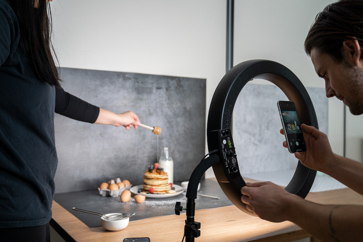 ring light flat lay photography lighting setup