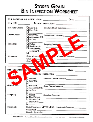 Item 10279 SINGLE STORED GRAIN BIN INSPECTION PAD 8-1/2 X 11