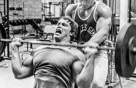Arnold Schwarzenegger built shoulders with heavy over-head pressing